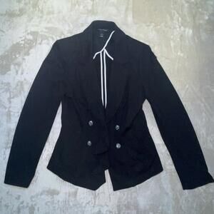 WHBM Womens Pleated Ruffle Classic Pointe Knit Military Black Blazer Jacket Sz 4